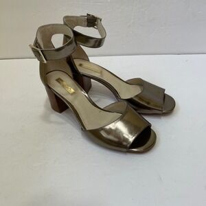 LOUISE ET CIE KARISA ANKLE CUFF METALLIC PATINA BRONZE‎ LEATHER SANDALS